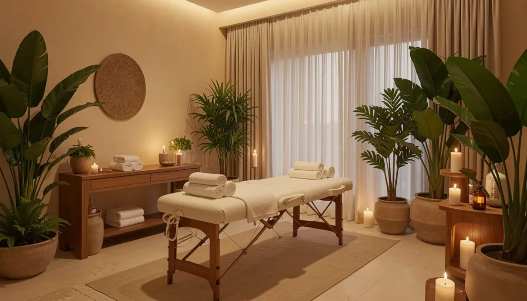 Spa at home Arabian Ranches with a professional therapist preparing a massage treatment in a luxury villa