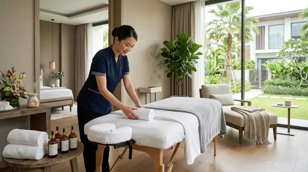 Professional home massage Carmen Villages therapist providing a relaxing treatment in a luxury villa