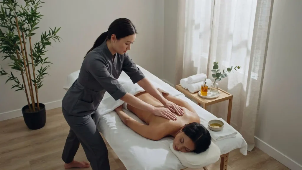 Full body massage at home Arabian Ranches 3 professional villa setup