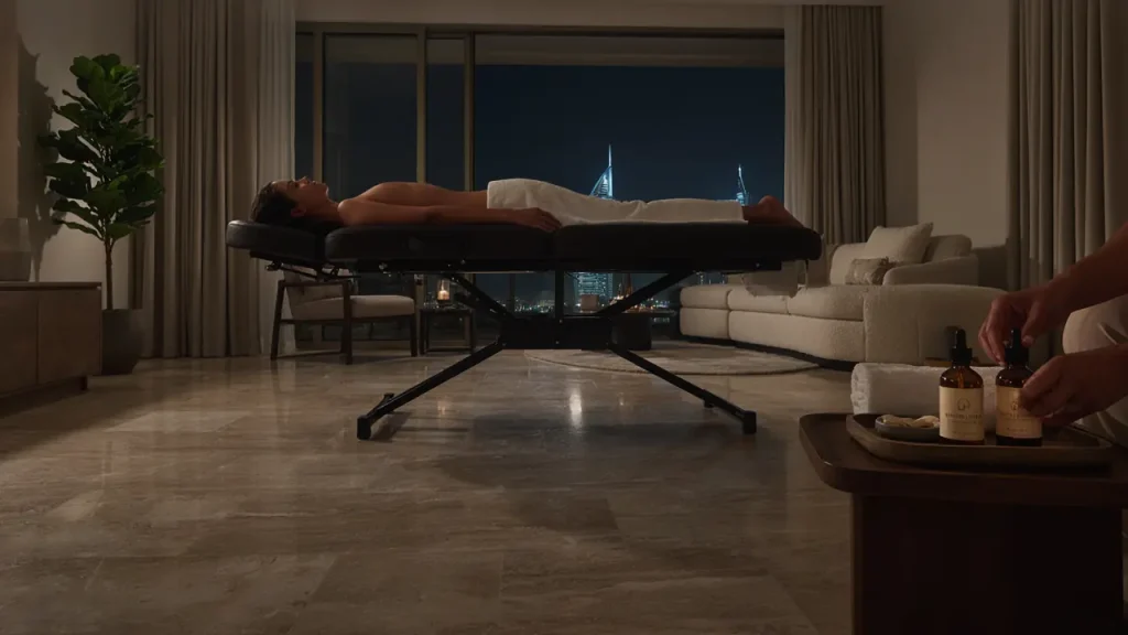 Full body massage at home in Al Barsha 1 professional massage setup