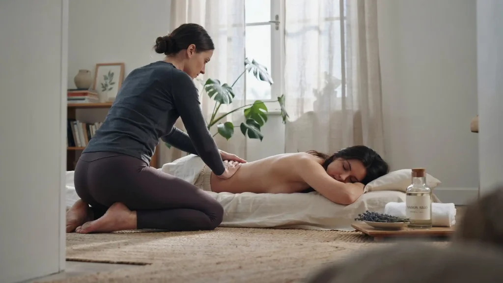 Full Body Massage at Home Al Barsha 2 therapist preparing for a home session