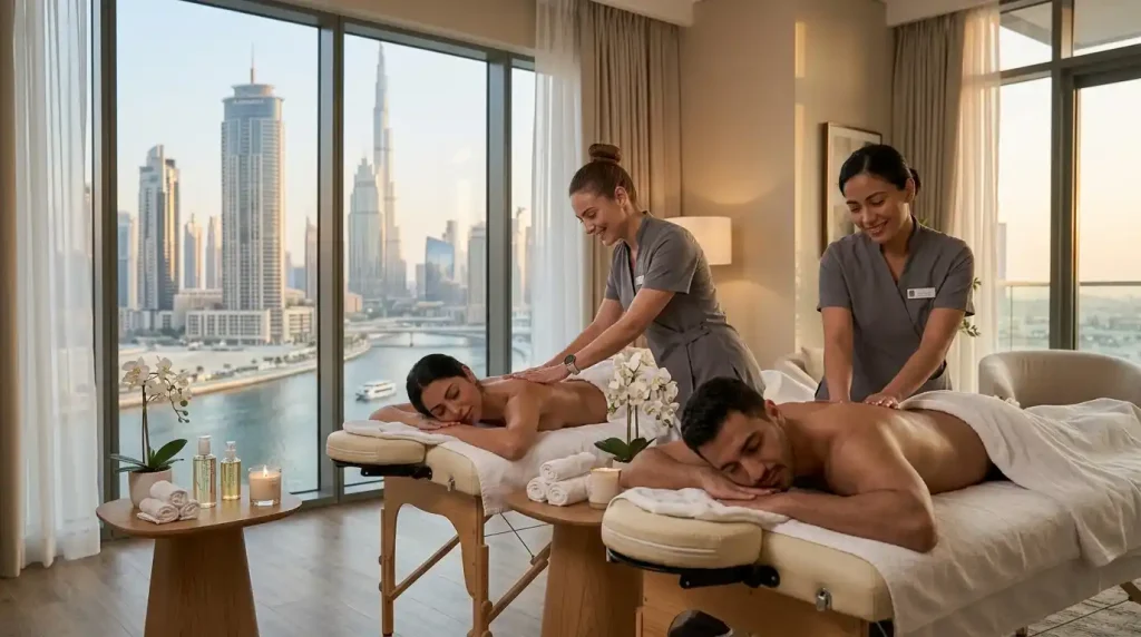 Home massage Business Bay in a modern Dubai apartment