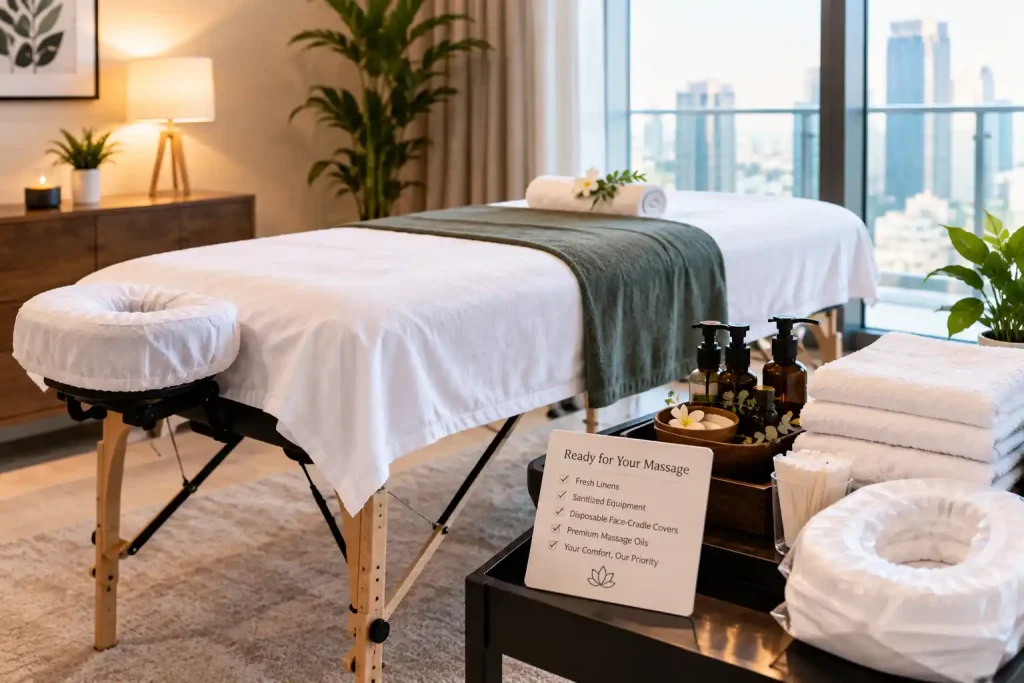 Home massage JVT equipment prepared for a professional session